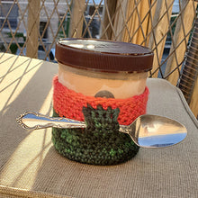 Load image into Gallery viewer, Crochet Ice Cream Pint Cozy with Spoon holder

